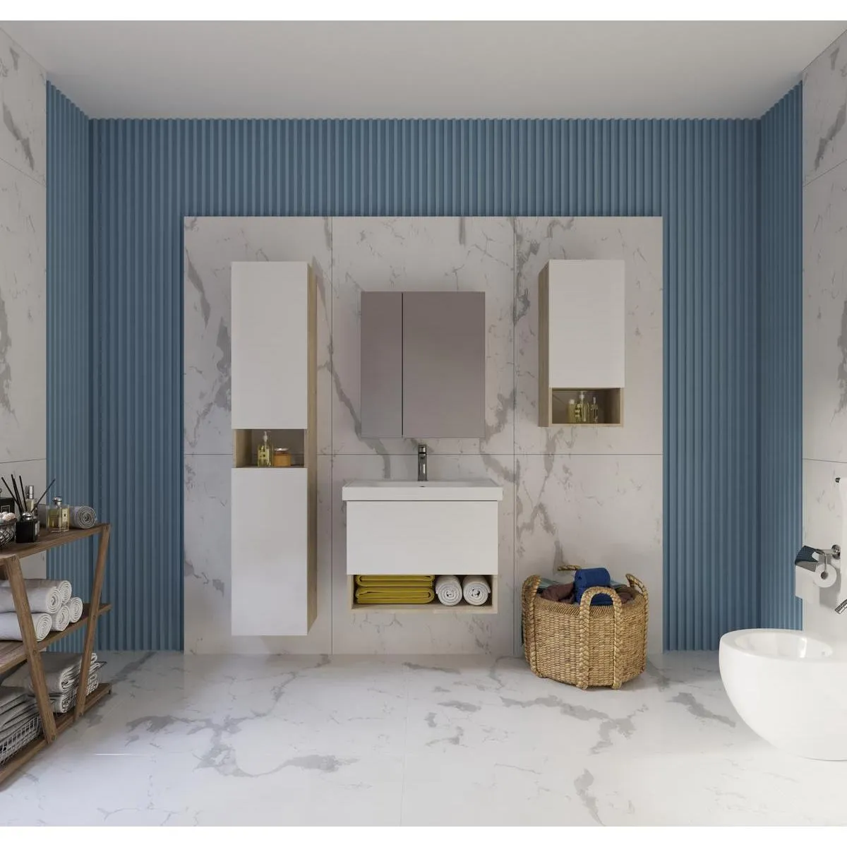 Тумба под раковину подвесная Dreja Perfecto 70 см, дуб эврика/белый