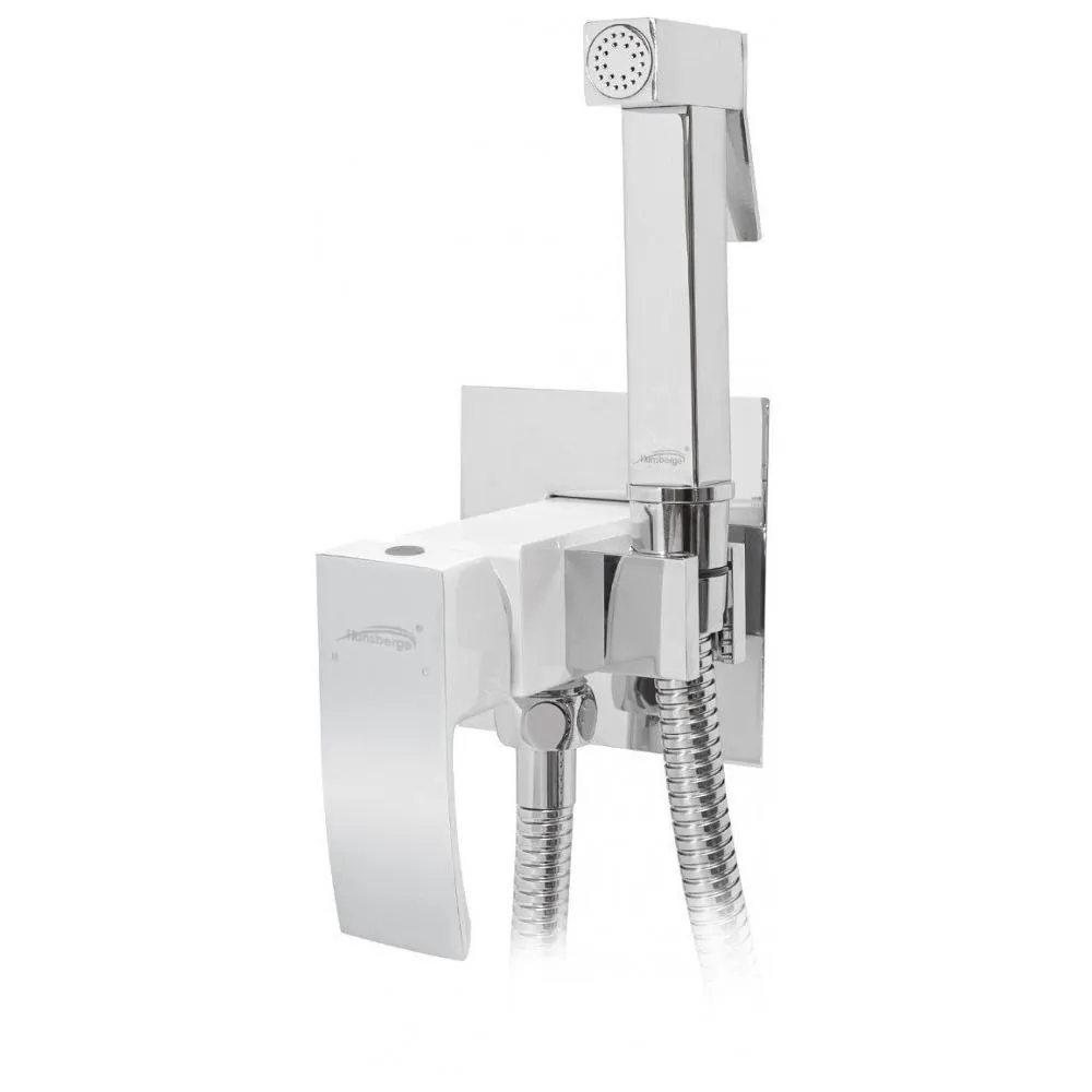 Гигиенический душ со смесителем встраиваемый Hansberge H3077W, хром/белый