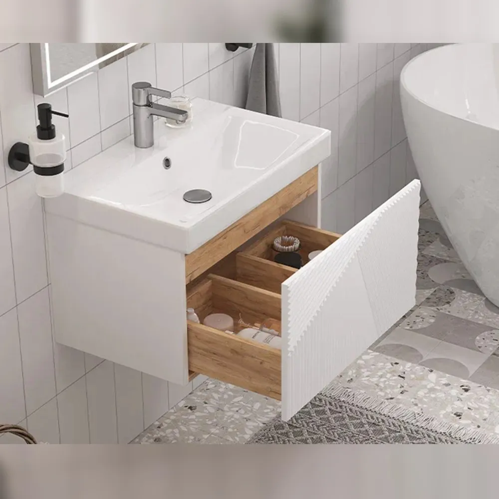 Тумба с раковиной подвесная Velvex Edge tp.EDG.9696.60.1Y белый глянец, 60 см