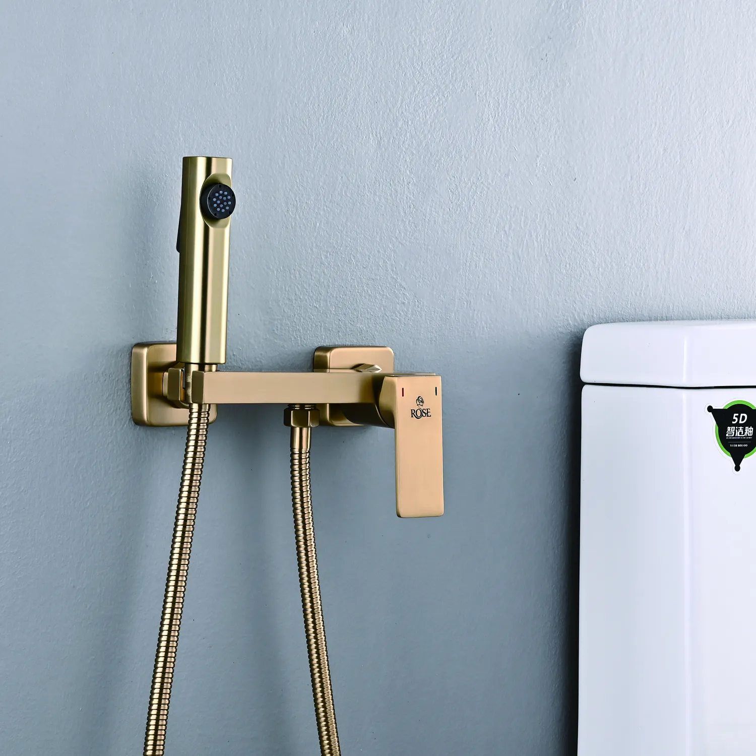 Гигиенический душ со смесителем Rose R1805G-1, золотой сатин