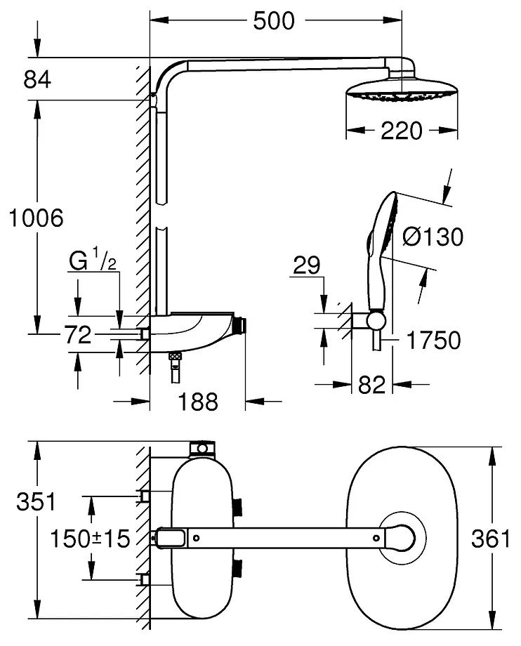 Душевая система Grohe Rainshower SmartControl Mono 26361000 хром/белый
