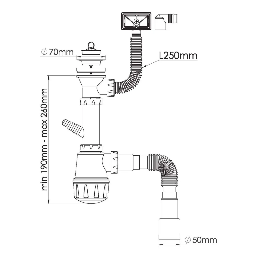 Сифон для кухонной мойки с переливом Nova NV1036
