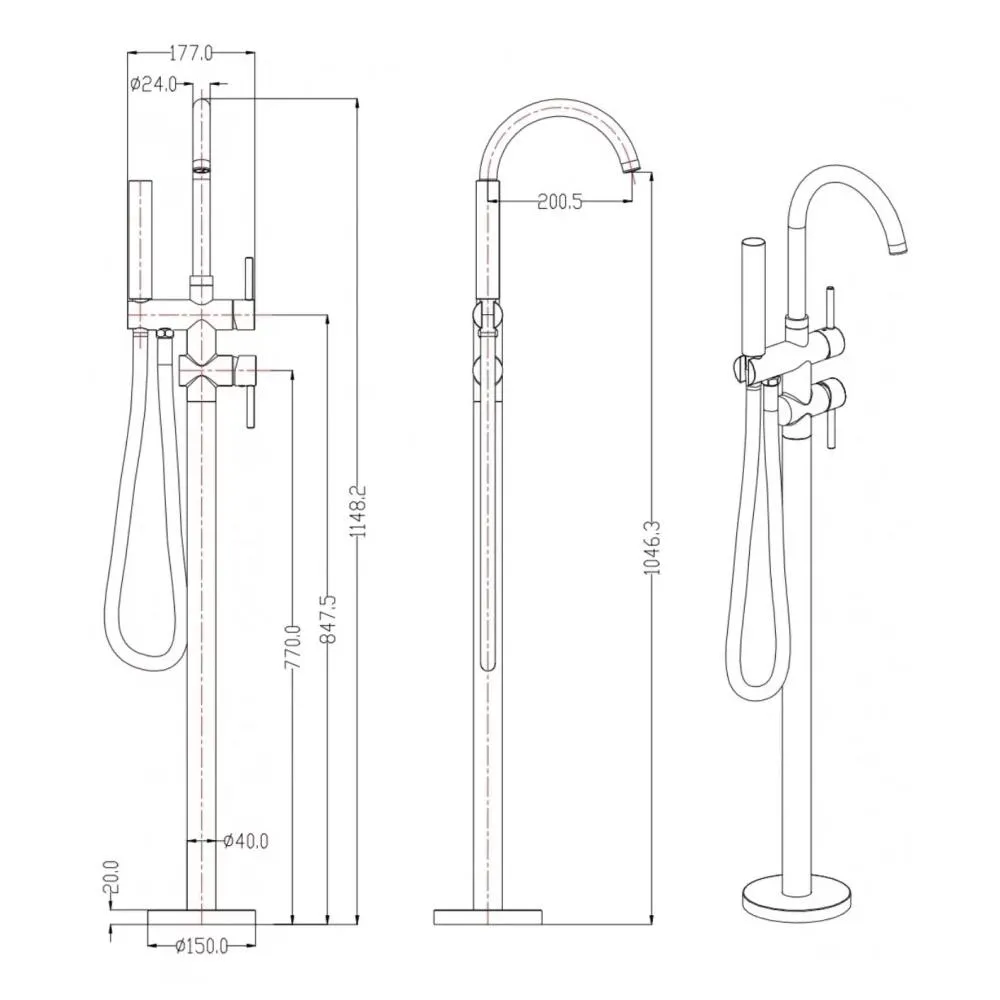 Смеситель напольный для ванны Groсenberg GB900CR, хром