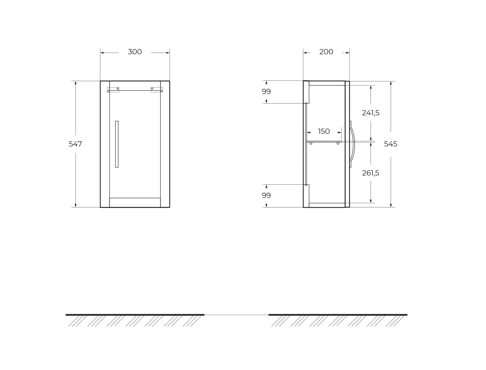 Шкафчик подвесной с одной распашной дверцей, реверсивный Cezares Tiffany 340х320х590, Grigio Nuvola (55246)