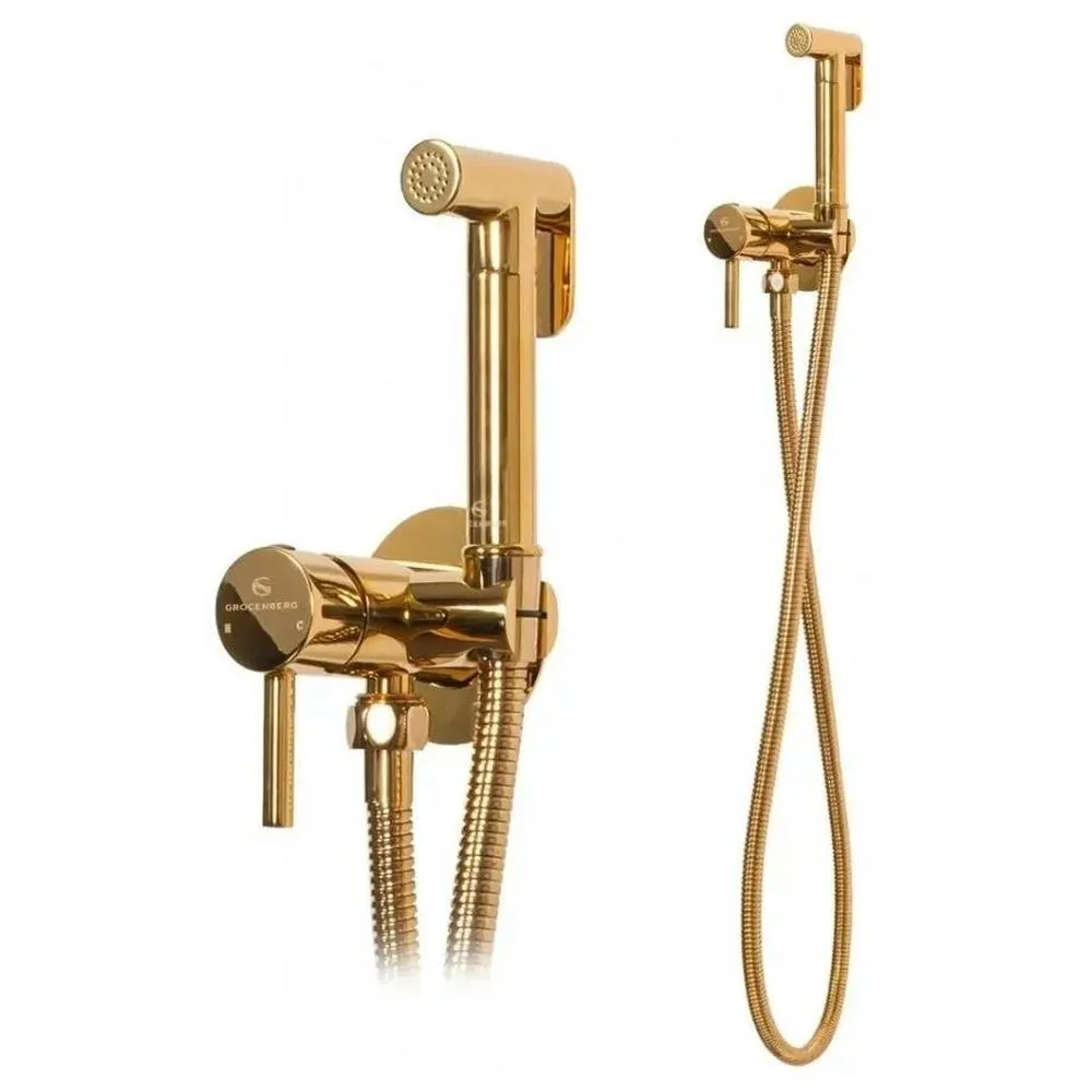 Гигиенический душ со смесителем встраиваемый Grocenberg GB001GO, золото