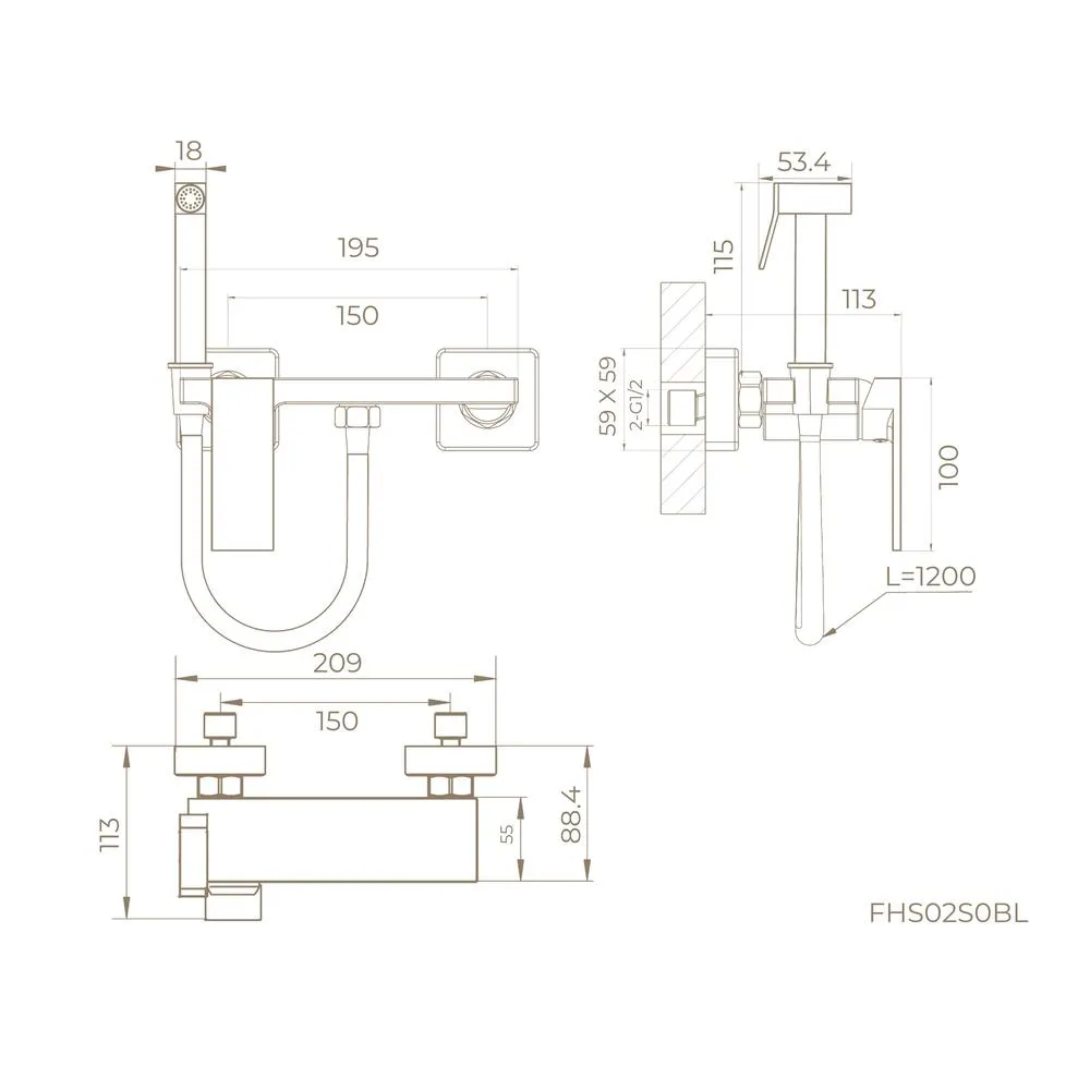 Гигиенический душ со смесителем Knotlor FHS02S0BL, черный