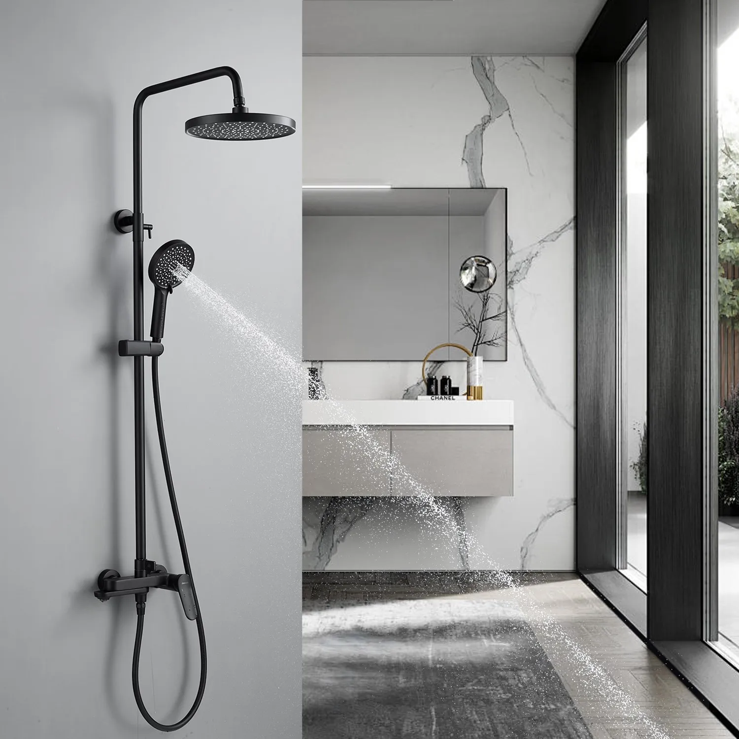 Душевая система Shevanik S4336H, черный