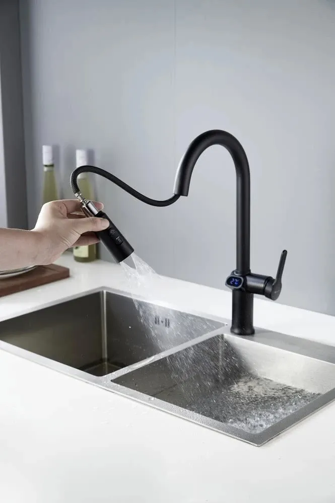 Смеситель для кухни с индикатором температуры Knotlor KN-100/BL, черный