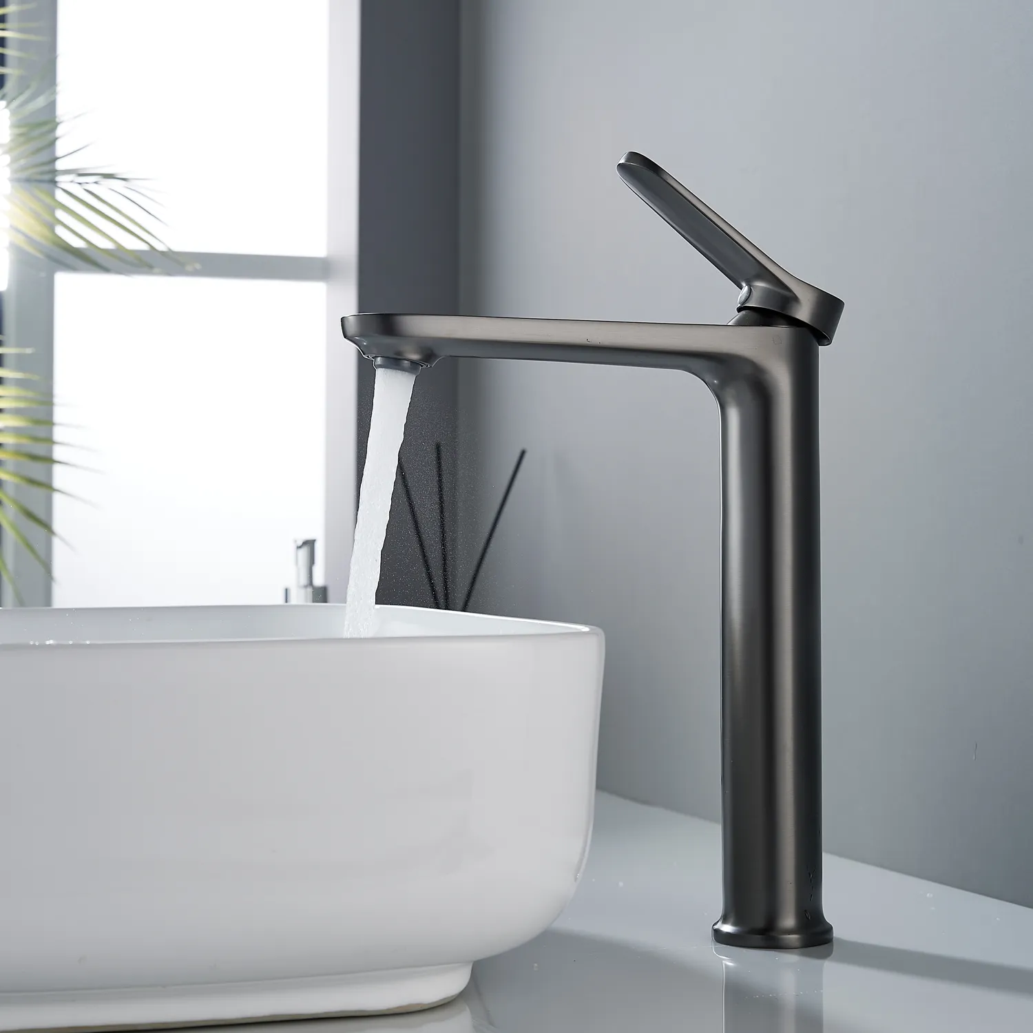 Смеситель для раковины высокий Shevanik S4311T, оружейная сталь