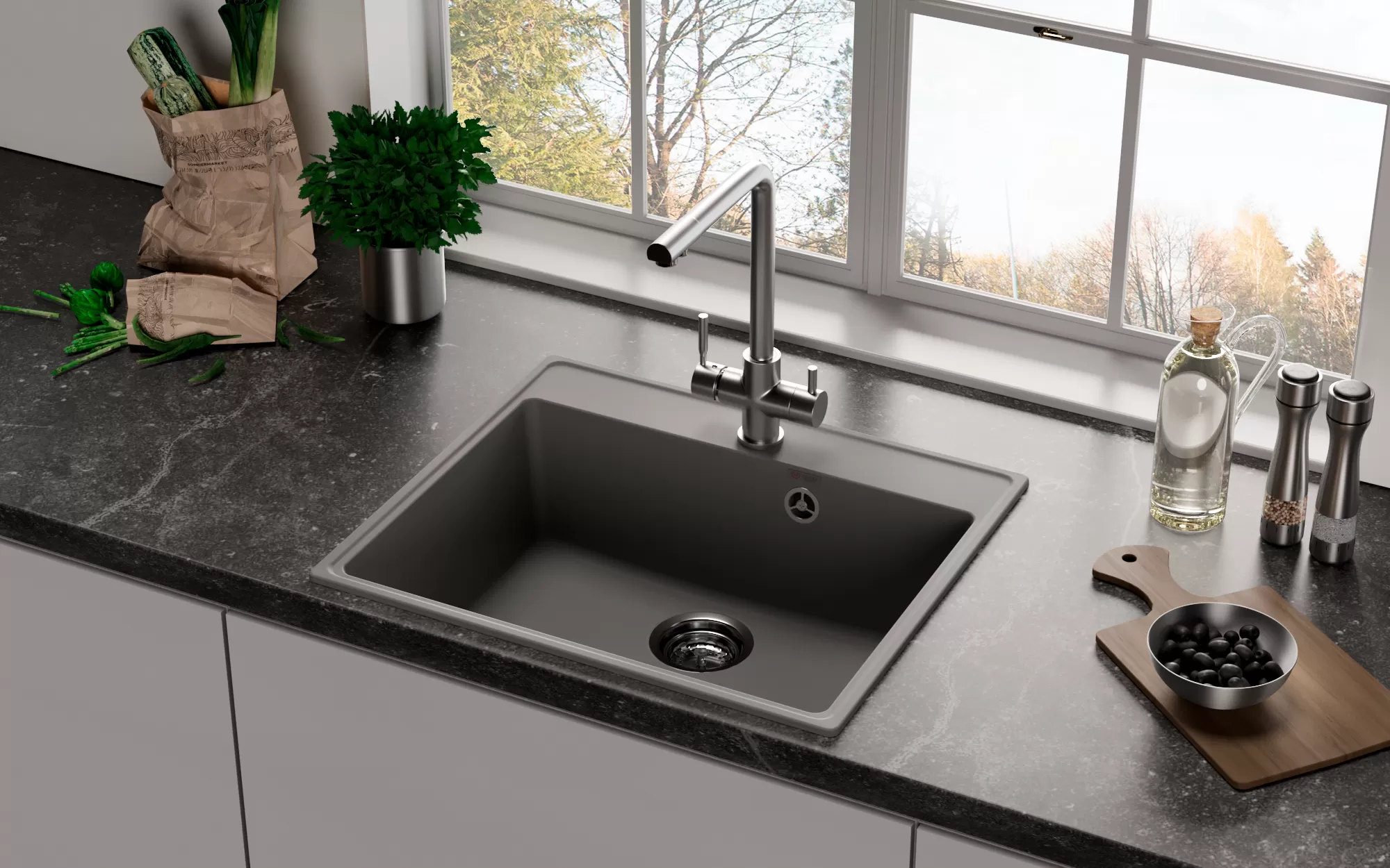 Мойка ULGRAN Quartz уголь (Forte 580-07)