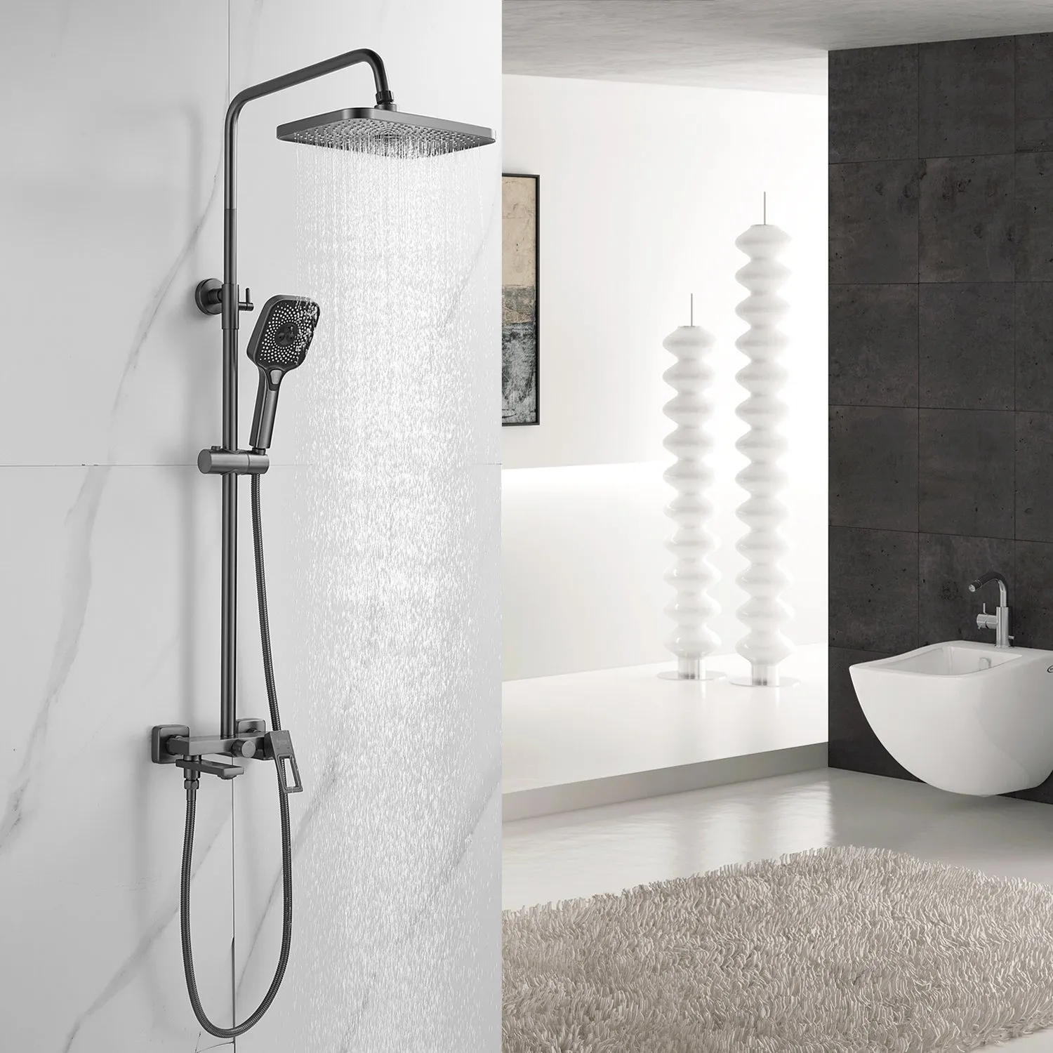 Душевая система Raffine F3696T, оружейная сталь