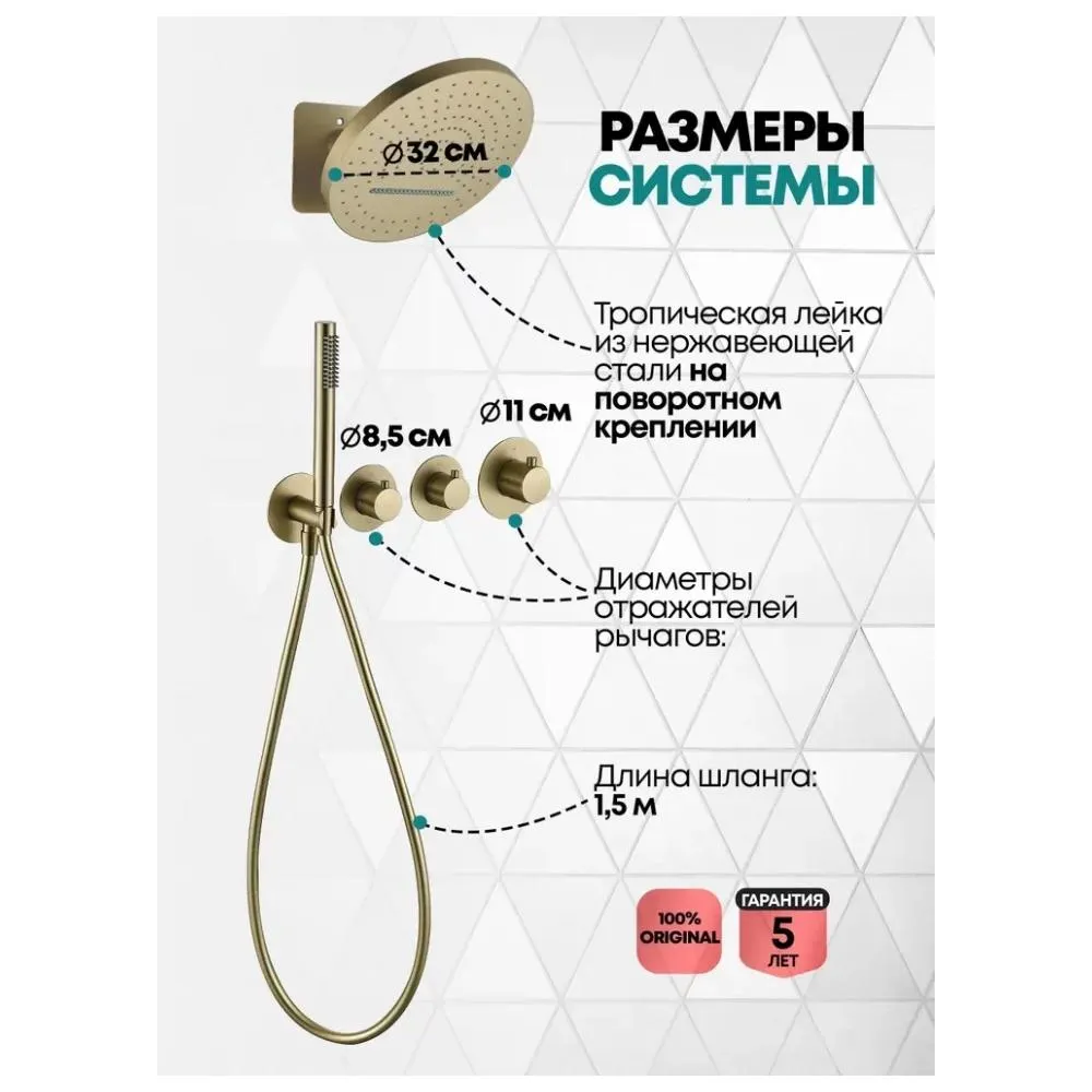 Душевая система встраиваемая (без излива) Grocenberg GB5020MG, матовое золото