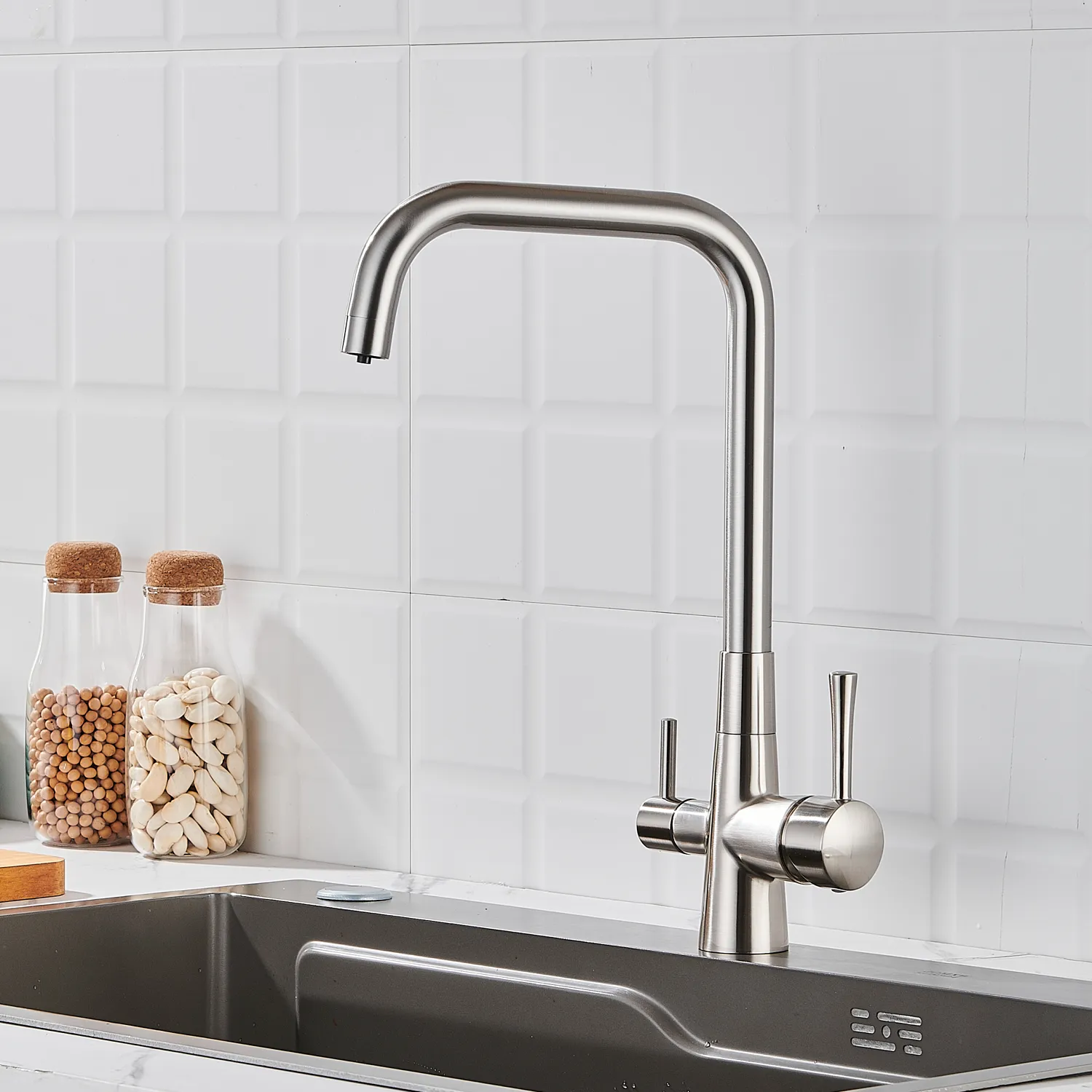 Смеситель для кухни с подключением фильтра Shevanik S528L, сатин