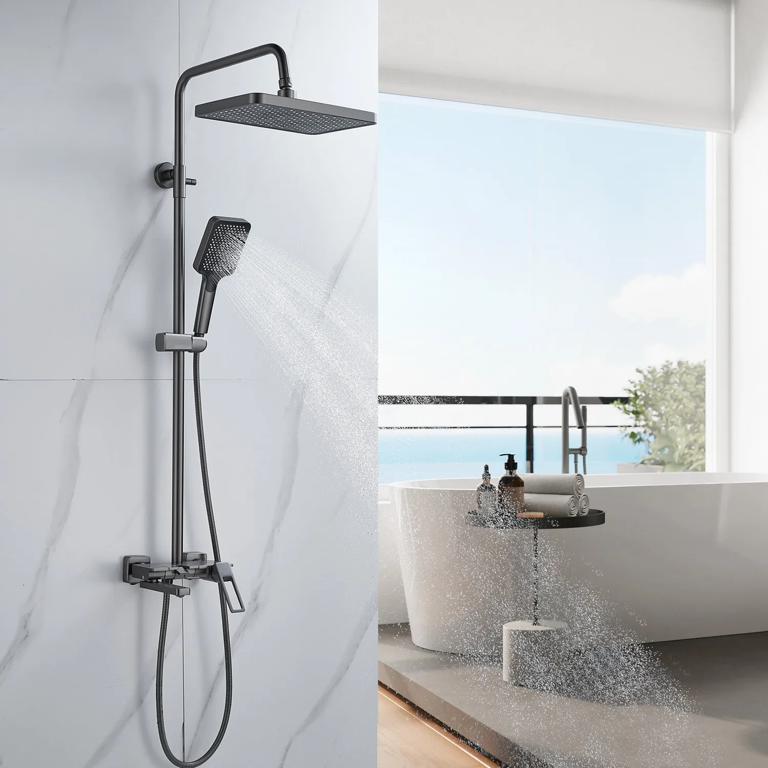 Душевая система Shevanik S6826T, оружейная сталь