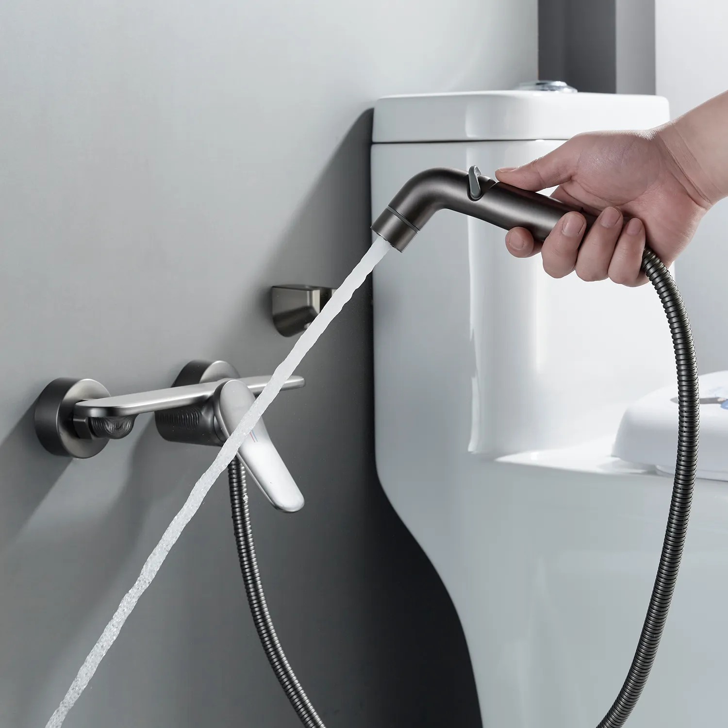 Гигиенический душ со смесителем Shevanik S4705T-1, оружейная сталь