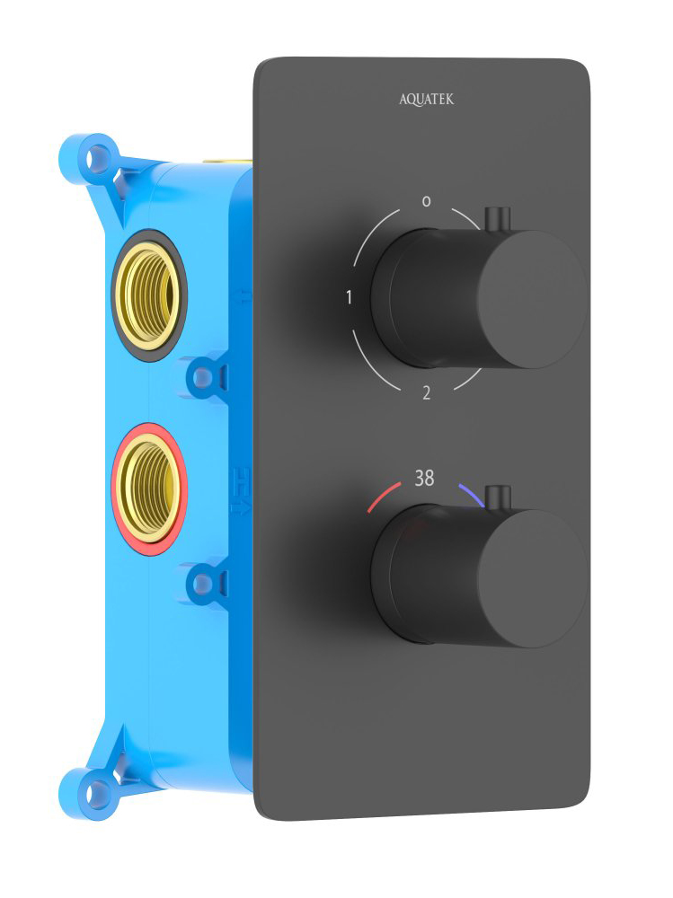 Термостатический смеситель для ванны AQUATEK ЕВРОПА, 3 режима, внешняя и скрытая часть, матовый черный AQ1393MB