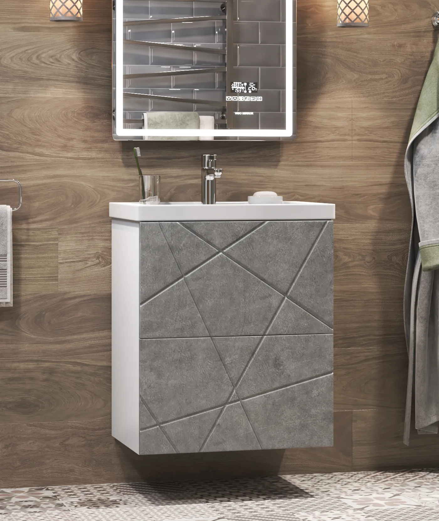 Тумба с раковиной напольная VIGO Geometry tn.GEO.FOS.50.2Y бетон, 50 см