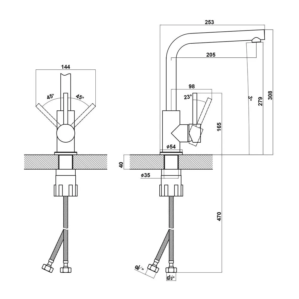 Смеситель для кухни Florentina ДЕЛЬТА 313.06H.1123.501, нуар