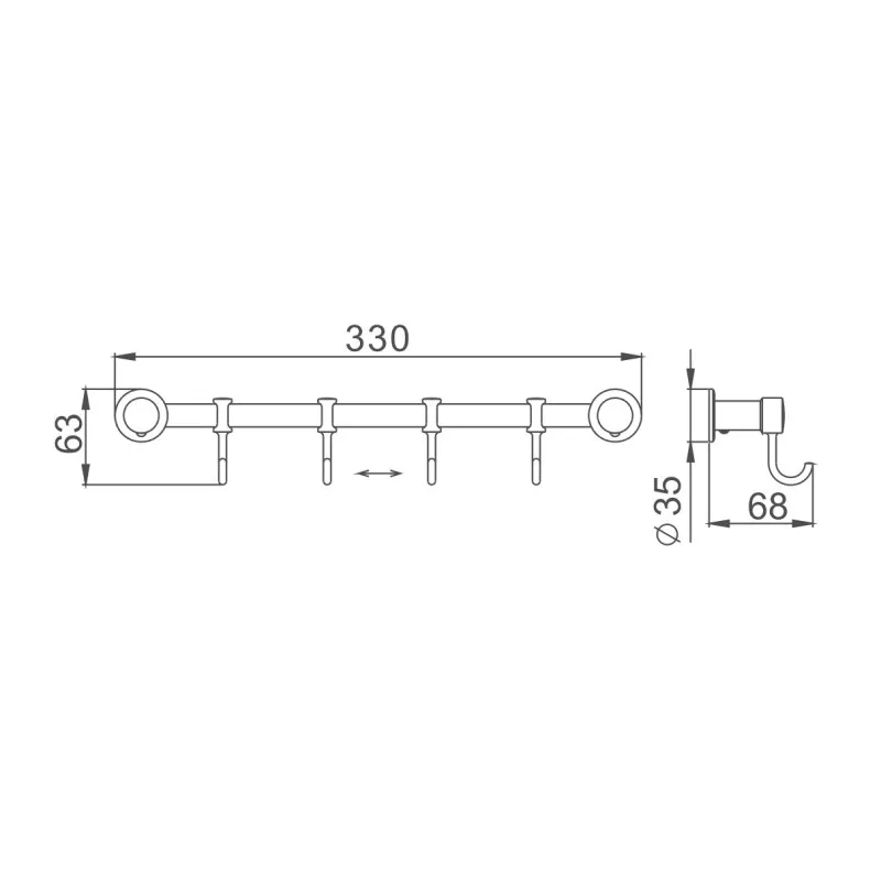 Планка с крючками для полотенец D-Lin D201851-4, хром