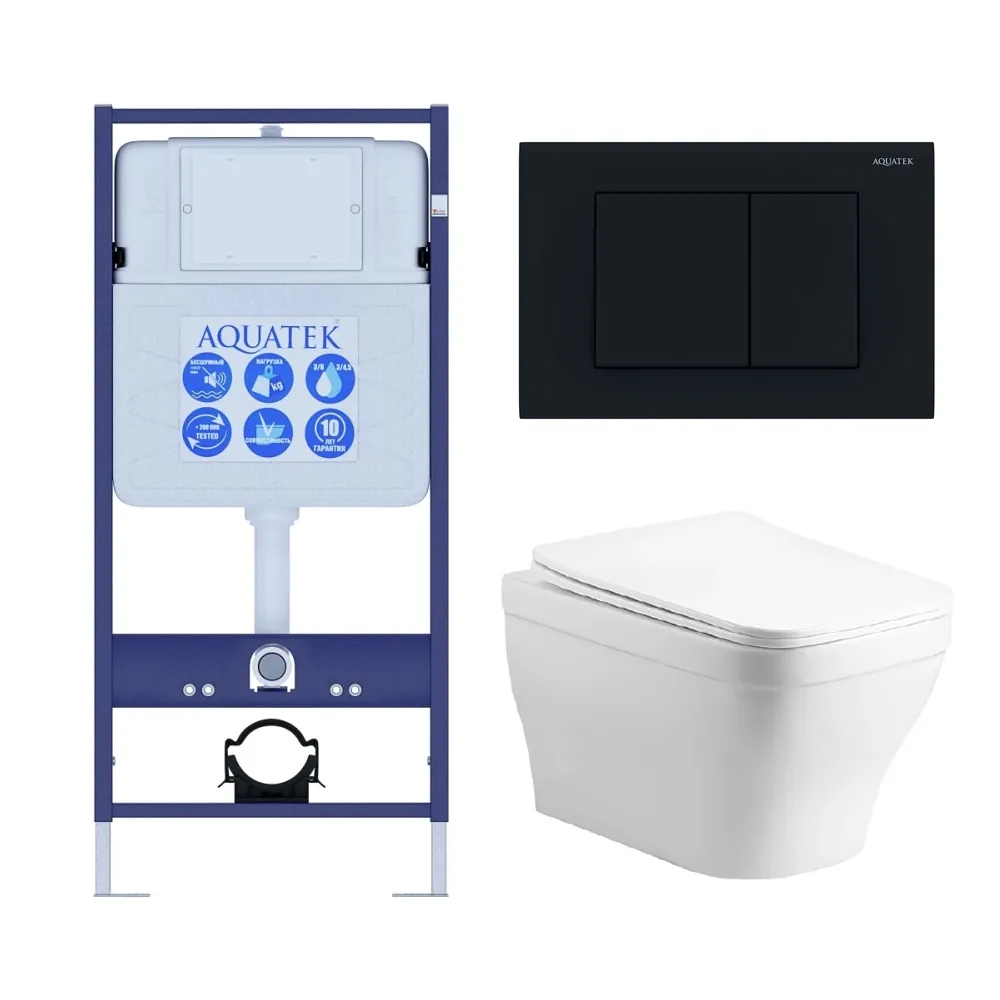 Set AQUATEK АМАДЕО cm (рама AQUATEK Standard INS-0000012 с звукоиз.прокладкой+крепеж KKI-0000002+кнопкаKDI-0000012+унитаз АМАДЕО AQ1180-00 с крышкой
