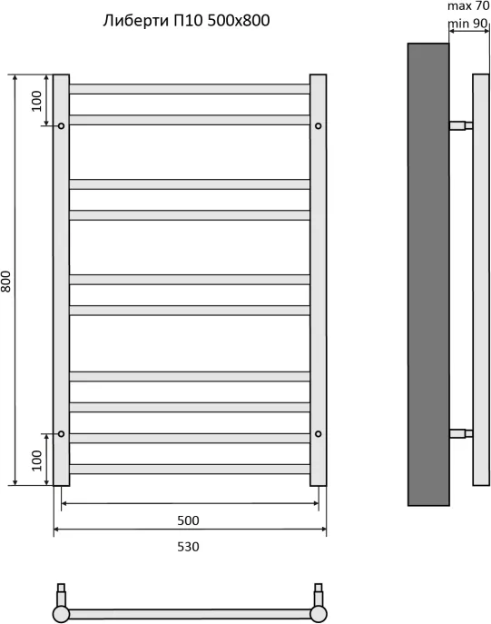Полотенцесушитель водяной Aquatek Либерти П10 500х800, черный муар