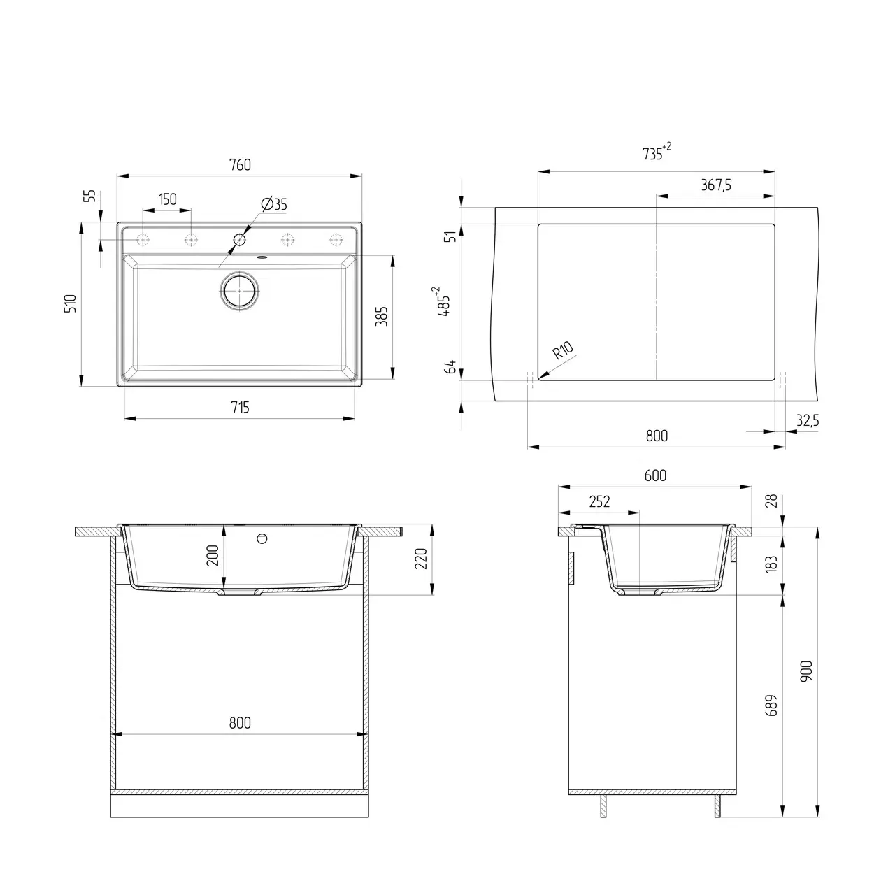 Кухонная мойка Ulgran Quartz Forte 760-10, песок