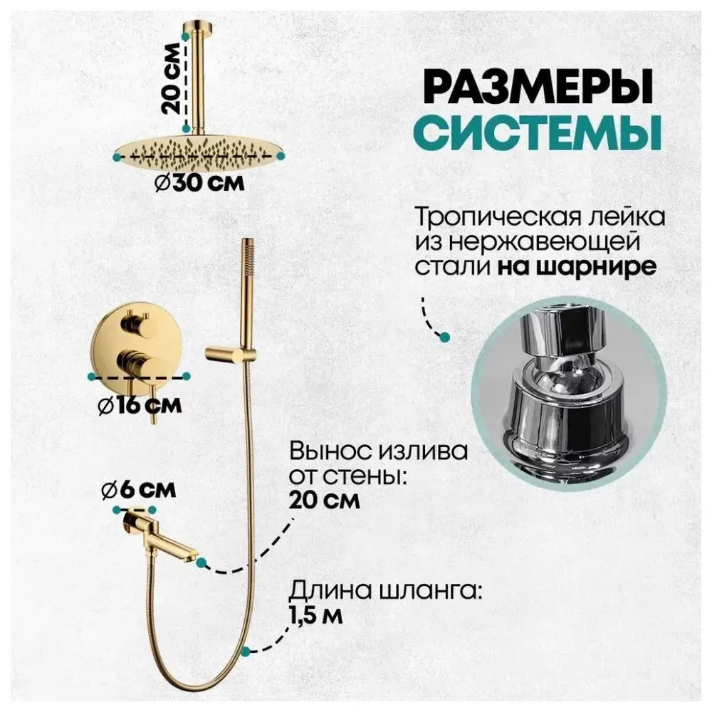 Душевая система встраиваемая Grocenberg GB5099GO-2, золото