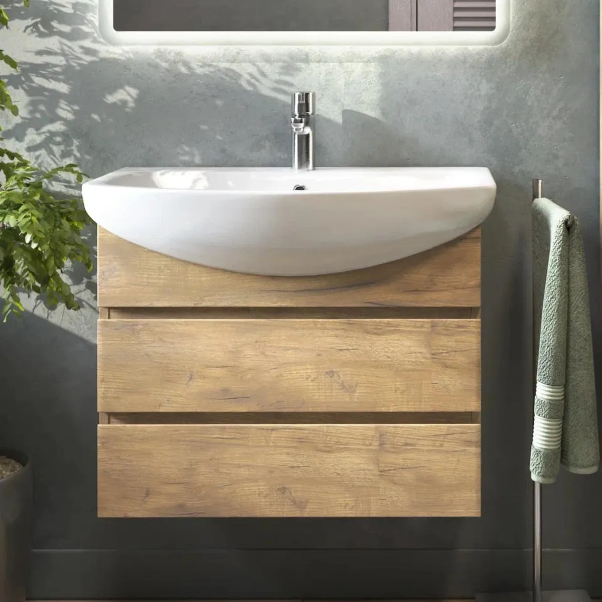 Тумба с раковиной подвесная VIGO Wing tp.WIN.BAL.60.2Y дуб золотой, 60 см