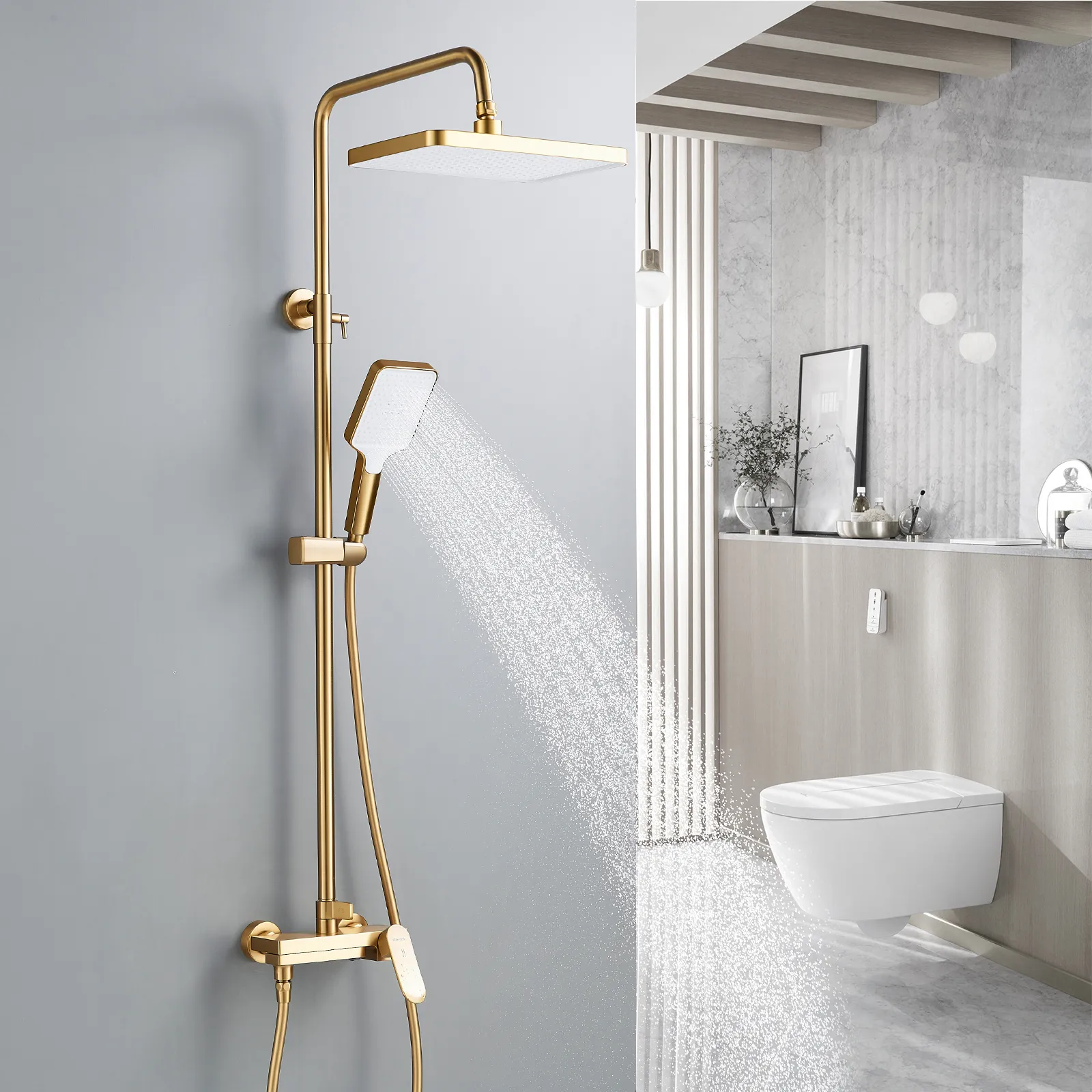 Душевая система Shevanik S4536G, золотой сатин