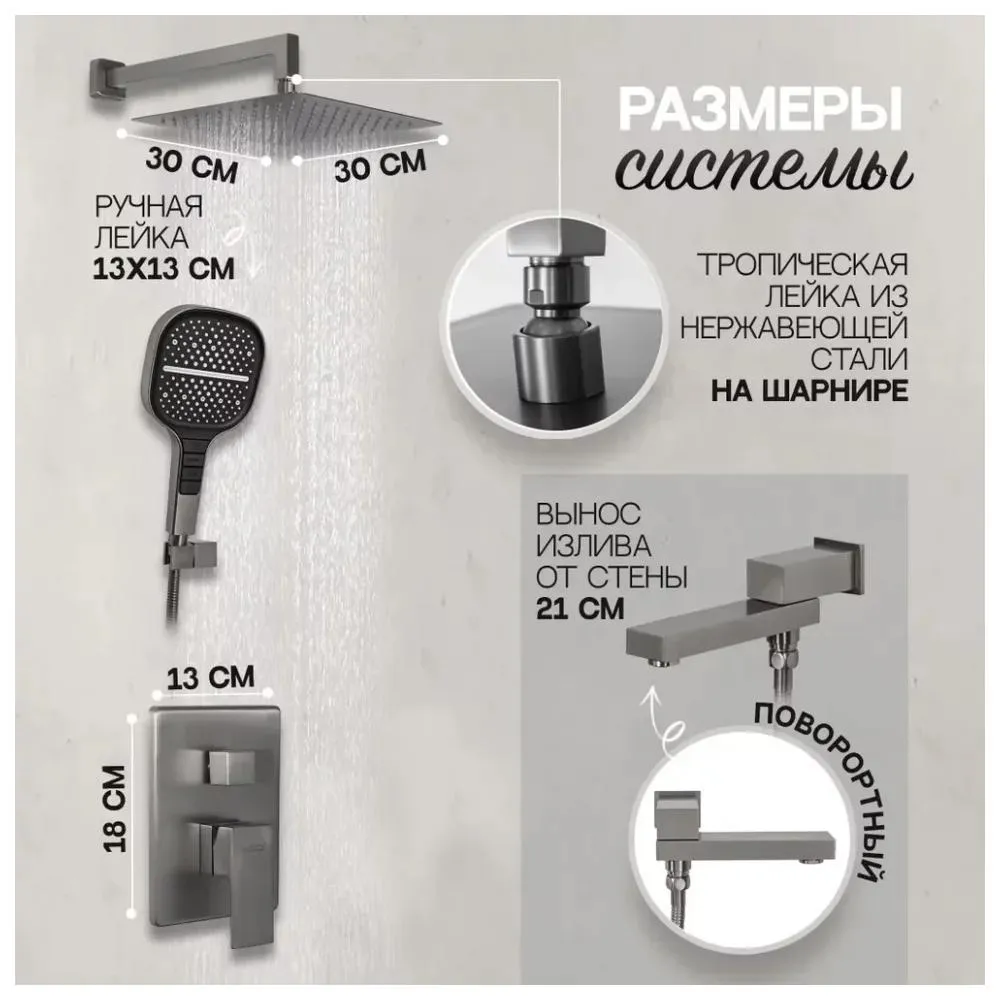 Душевая система встраиваемая Hansberge H6075BG, графит