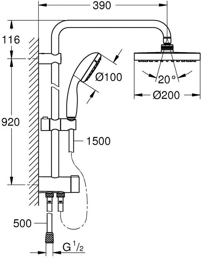 Душевая система Grohe Tempesta New 200 26452001 хром