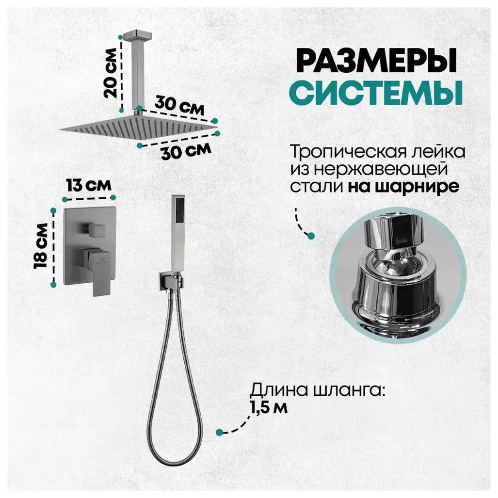 Душевая система встраиваемая (без излива) Grocenberg GB5089BG-4, графит