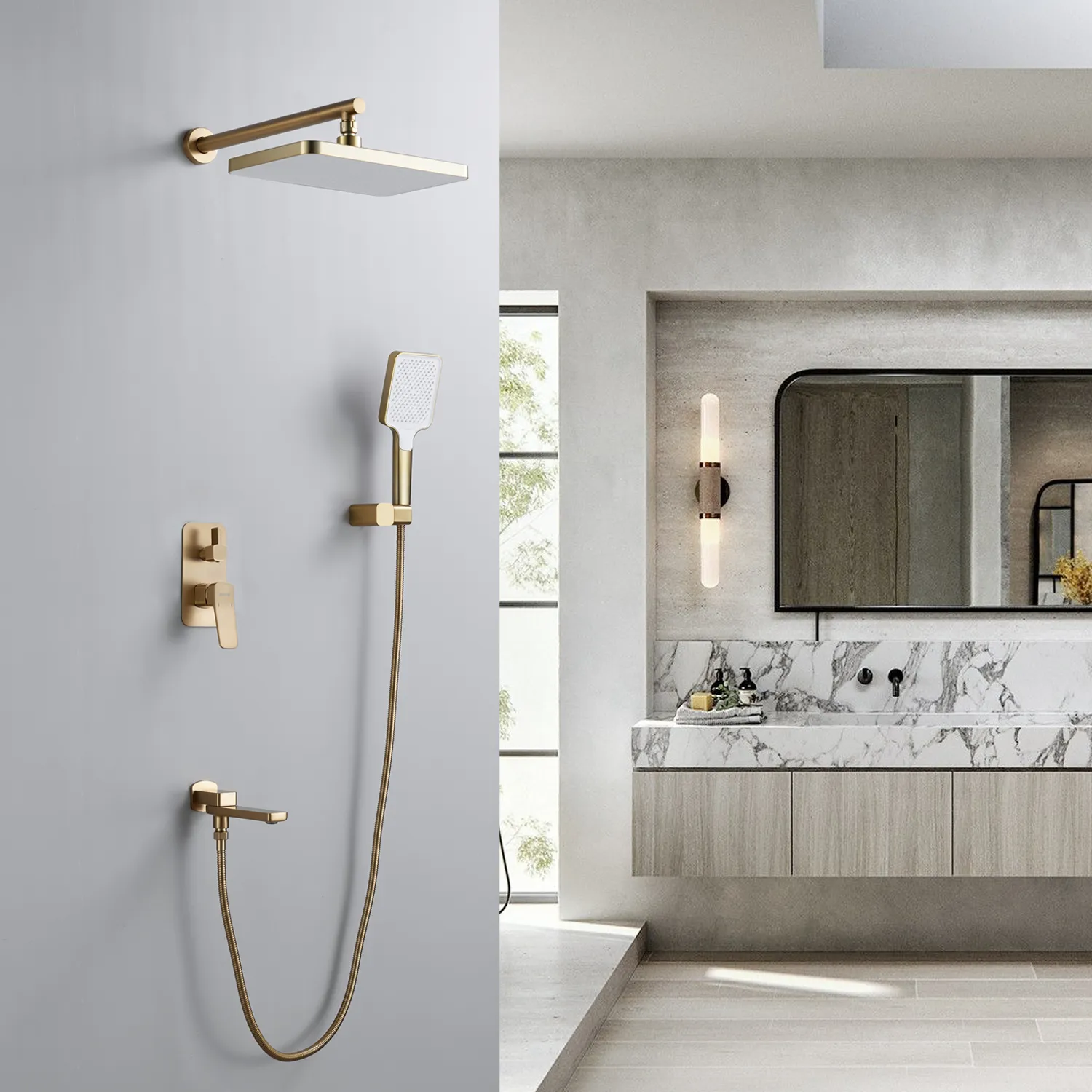 Душевая система встраиваемая Shevanik S9935G, золотой сатин