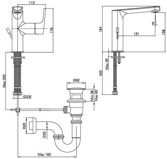 Смеситель для раковины с донным клапаном E.C.A Luna 102108973EX