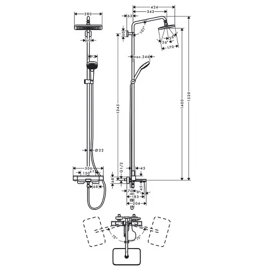 Душевая система Hansgrohe Crometta E 280 1jet Showerpipe хром (27687000)