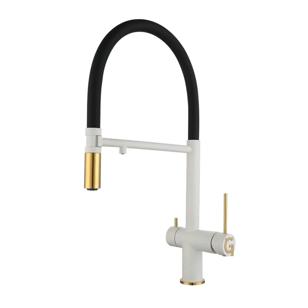 Смеситель для кухни с подключением фильтра Rivelato Adria 1523517, иней/золото