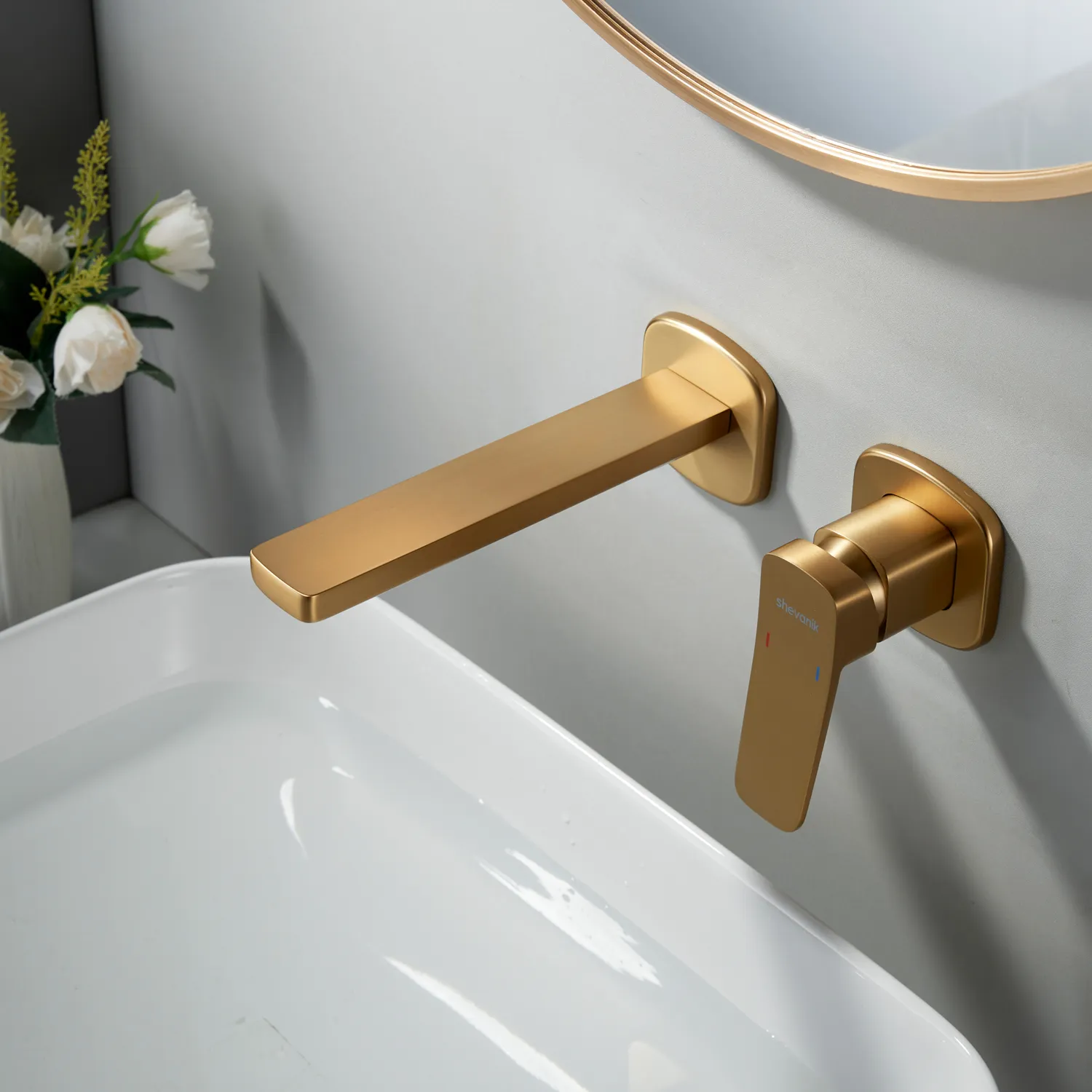 Смеситель для раковины встраиваемый Shevanik S9941G, золотой сатин