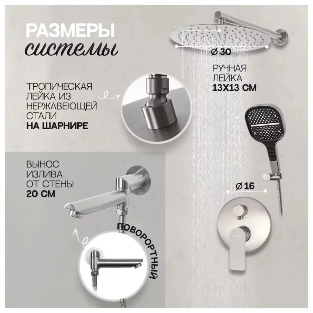 Душевая система встраиваемая Hansberge H6095NK, никель