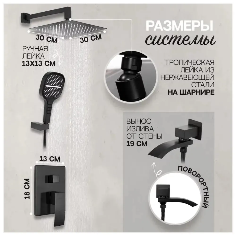 Душевая система встраиваемая Hansberge H6077BL, черный