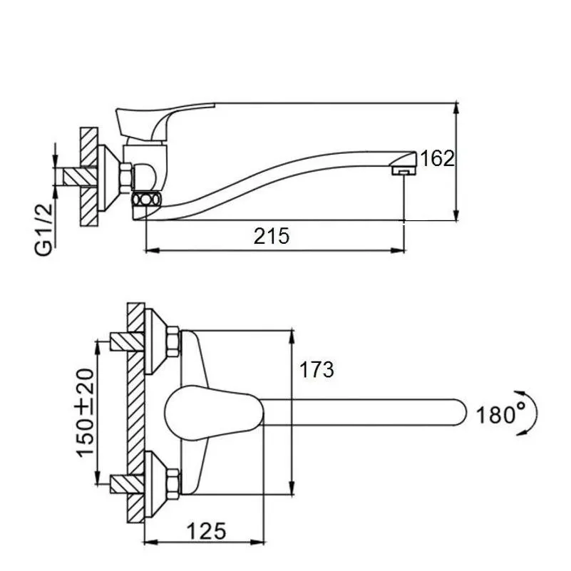 Смеситель для кухни настенный D-Lin D141405, хром