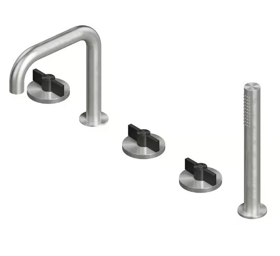 Смеситель для ванны и душа Quadro design Valvola01, сталь брашированная/золото черное (19 98 ASON)