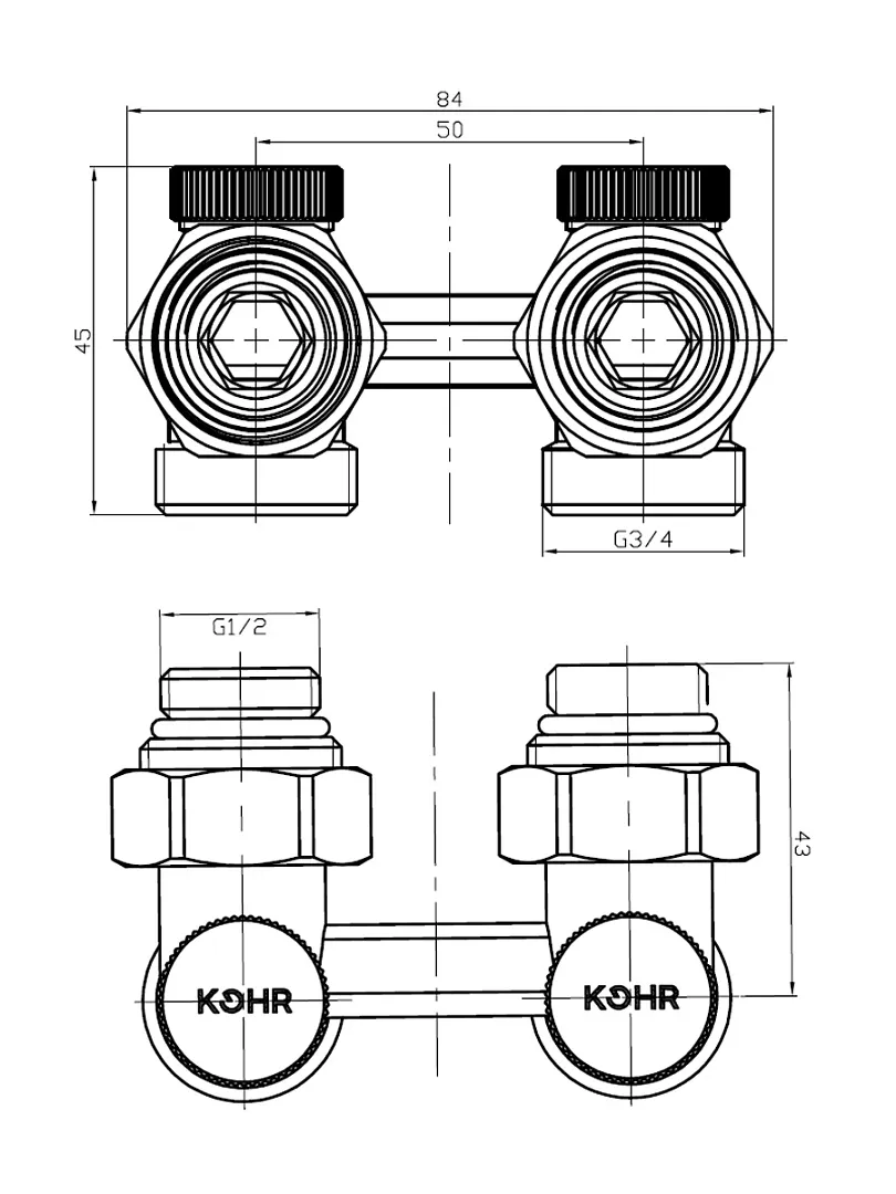 Узел нижнего подключения Kohr 1/2"x3/4" угловой, белый (LC 02025W)