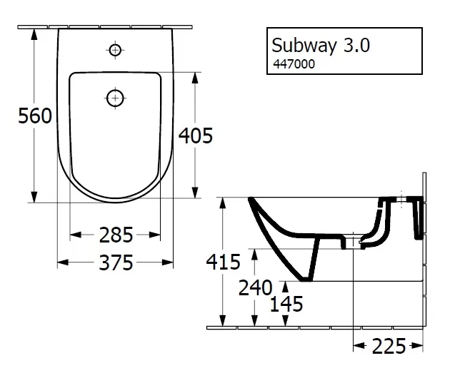 Биде подвесное Villeroy & Boch Subway 3.0 CeramicPlus, Stone White (447000RW)