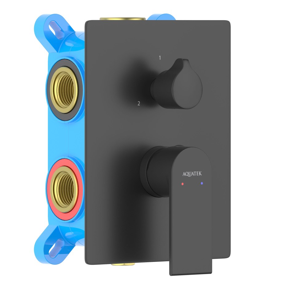 Смеситель для ванны AQUATEK ЛИРА, 3 режима, внешняя и скрытая часть, матовый черный AQ1447MB