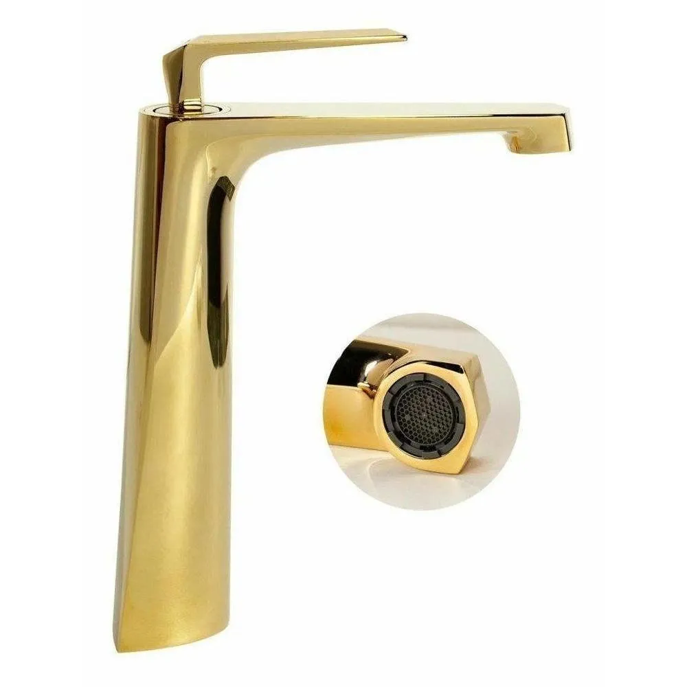 Смеситель для раковины высокий Hansberge H2068GO, золото