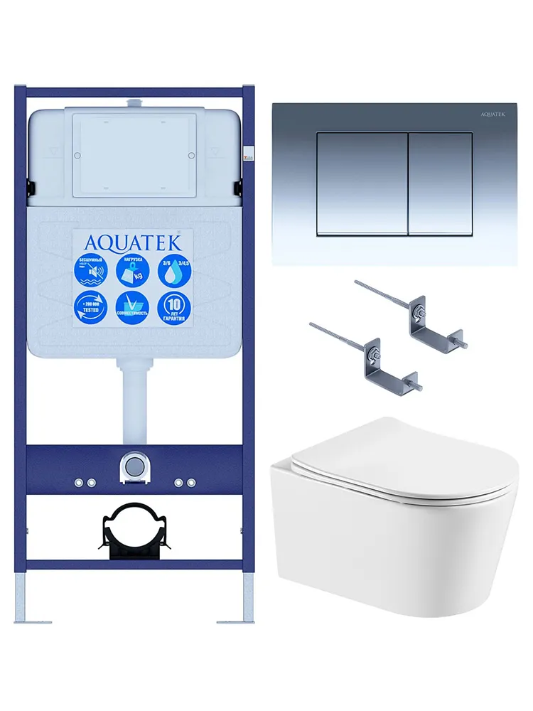 SET AQUATEK ОБЕРОН T KDI10 (рама AQUATEK Standard INS-0000012 с клавишей KDI-0000010 и крепежом KKI-0000002 +унитаз ОБЕРОН AQ1365T-00 с сиденьем sc)
