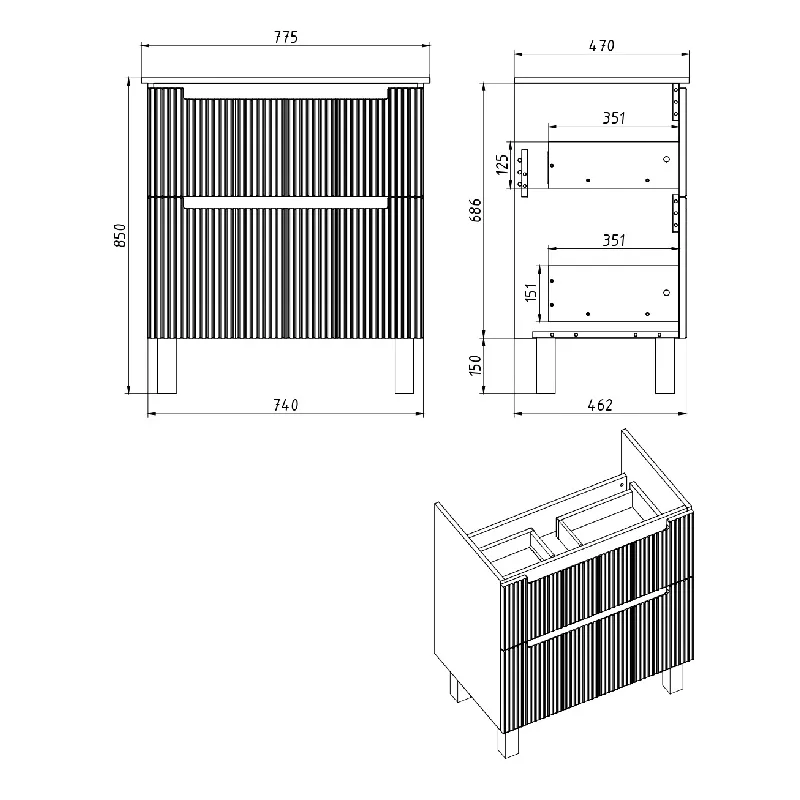 Тумба с раковиной подвесная Dreja Euphoria 80 см, серый базальт