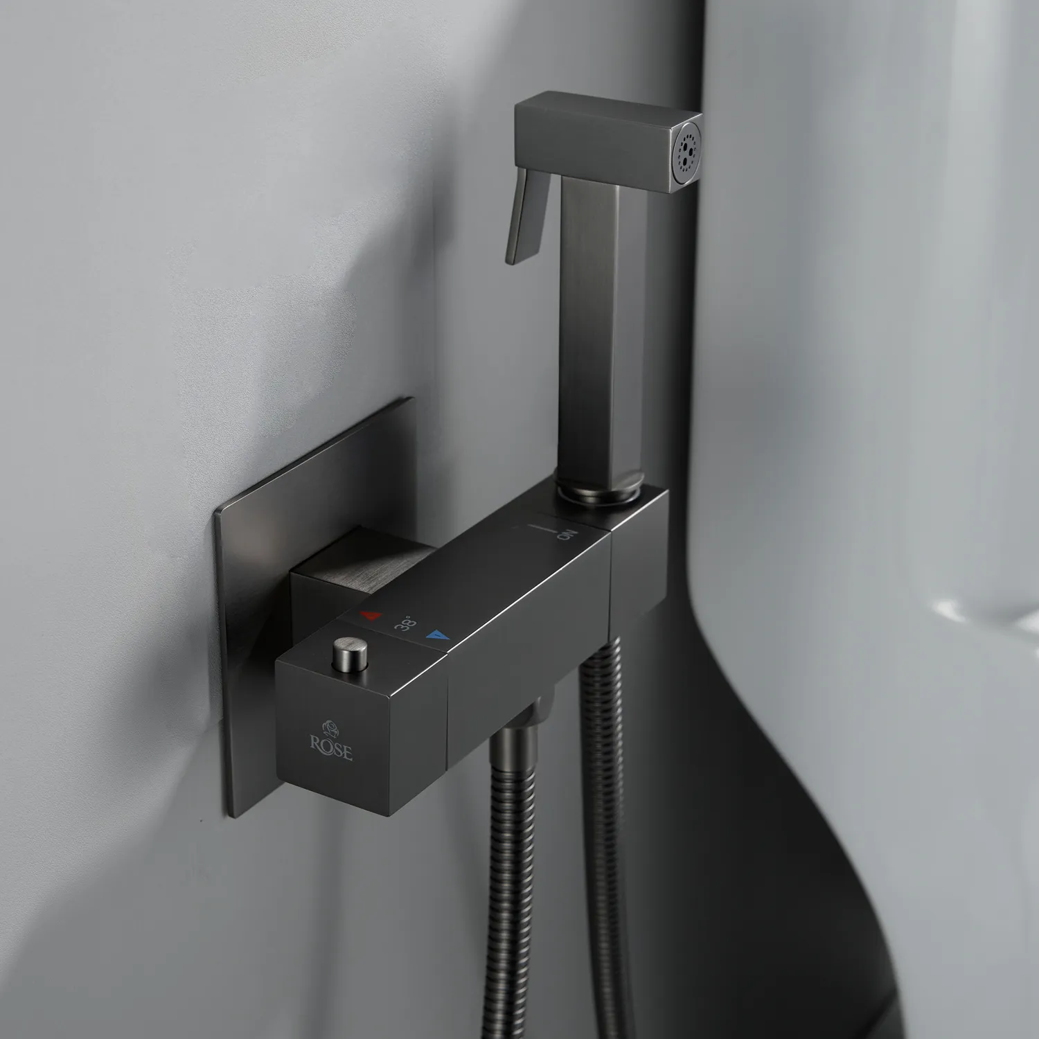 Гигиенический душ с термостатом Rose R965T, оружейная сталь