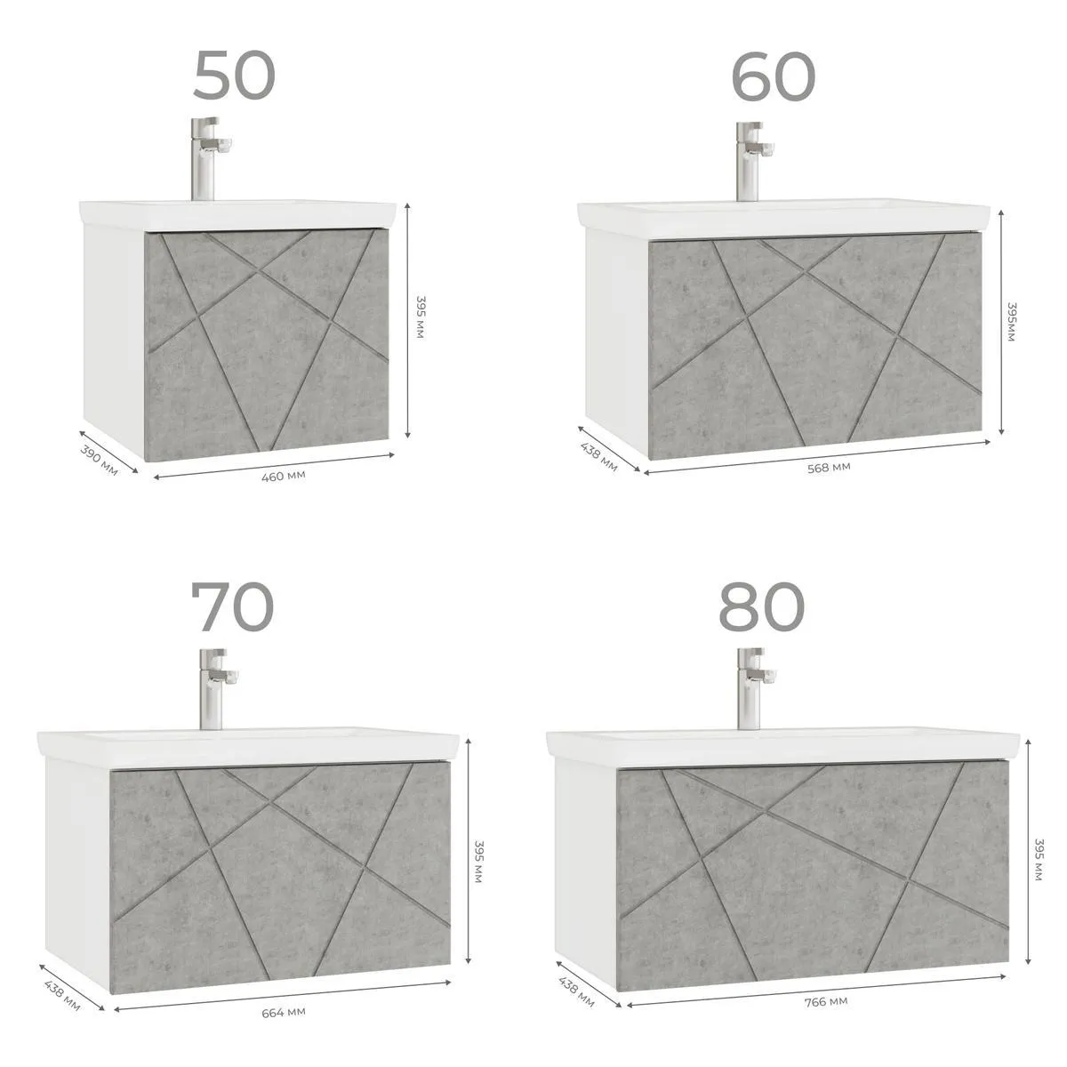 Тумба с раковиной подвесная VIGO Geometry 032 бетон, 50 см