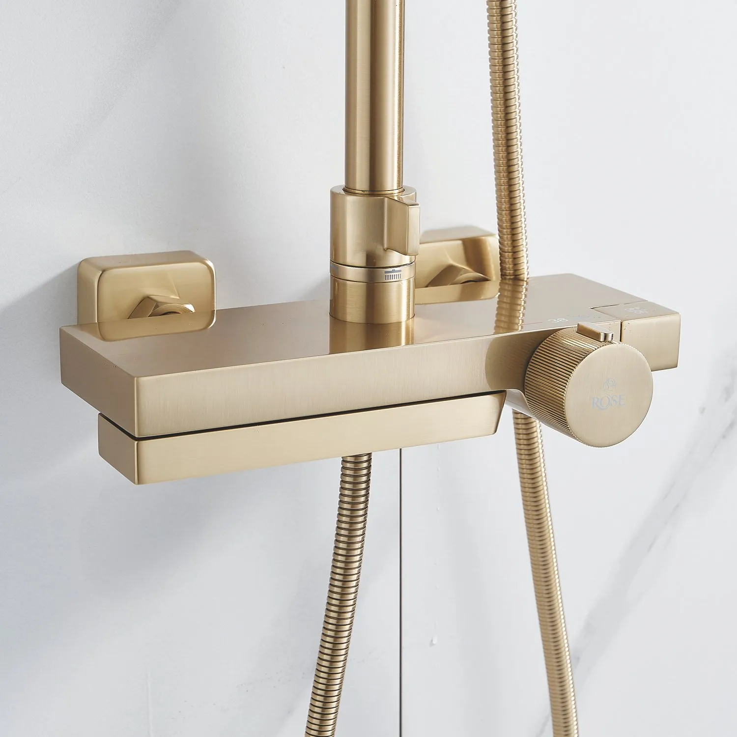 Душевая система с термостатом Rose R1896G, золотой сатин